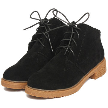 Femmes tombent cheville hiver en daim lacer talon plat chaussures à bout rond